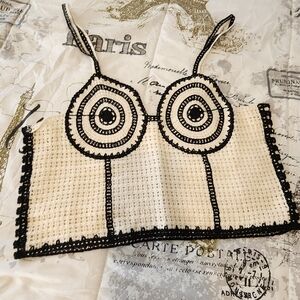 Zara Black and Cream Crochet Crop Top